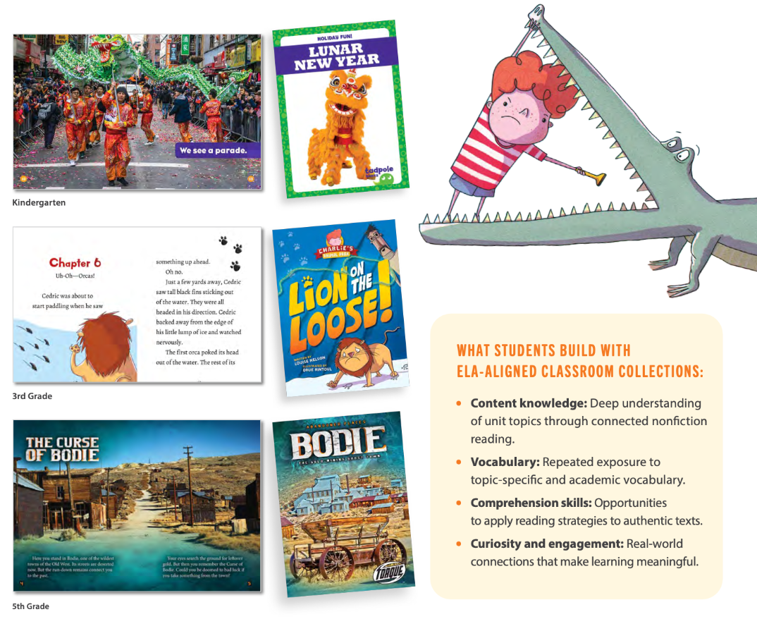 Alignment example showing <i>Benchmark Advance</i>unit, matched FlutterBee title, and vocabulary highlight