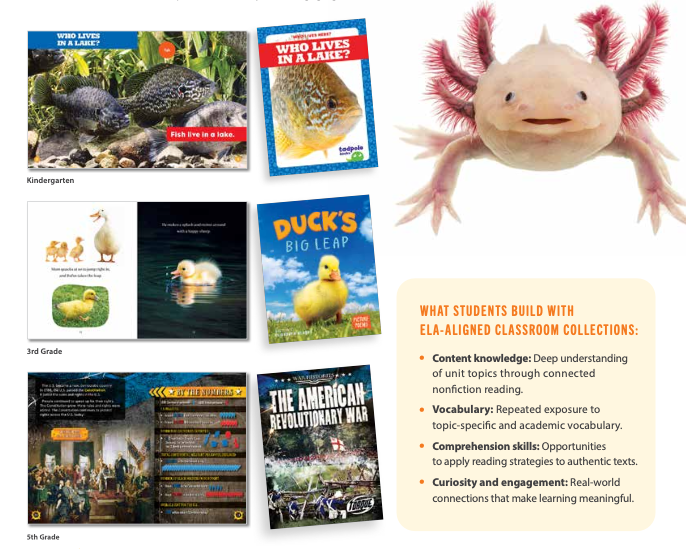 Alignment example showing <i>Amplify CKLA</i>unit, matched FlutterBee title, and vocabulary highlight